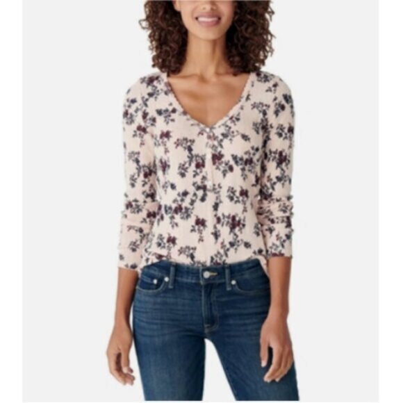 Lucky Brand Floral Print Henley Knit Top - Picture 1 of 13